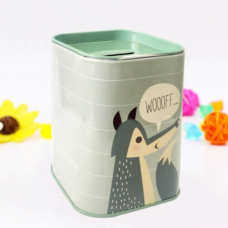 Lovely Animal Metal Money Box Pen Stand Dual-use Container Cash Qme fox M