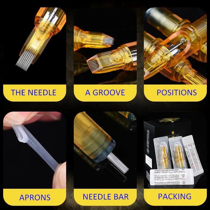 Lot Of 5PCS Grey/Gold Tattoo Needle Cartridge RL/RS/RM/M1 For PMU Tattoo Artist Supply Qme