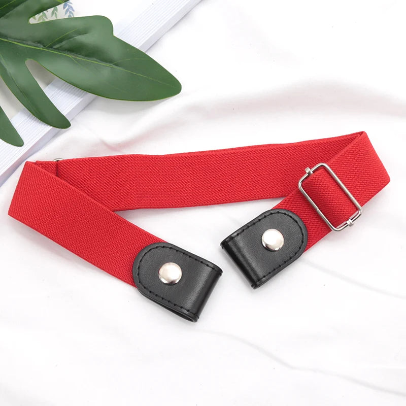 Adjustable Buckle-Free Belt for Women Girls Jeans Pants Dress No Buckle Stretch Elastic Waist Belt, No Bulge, No Hassle Belts Qme Red
