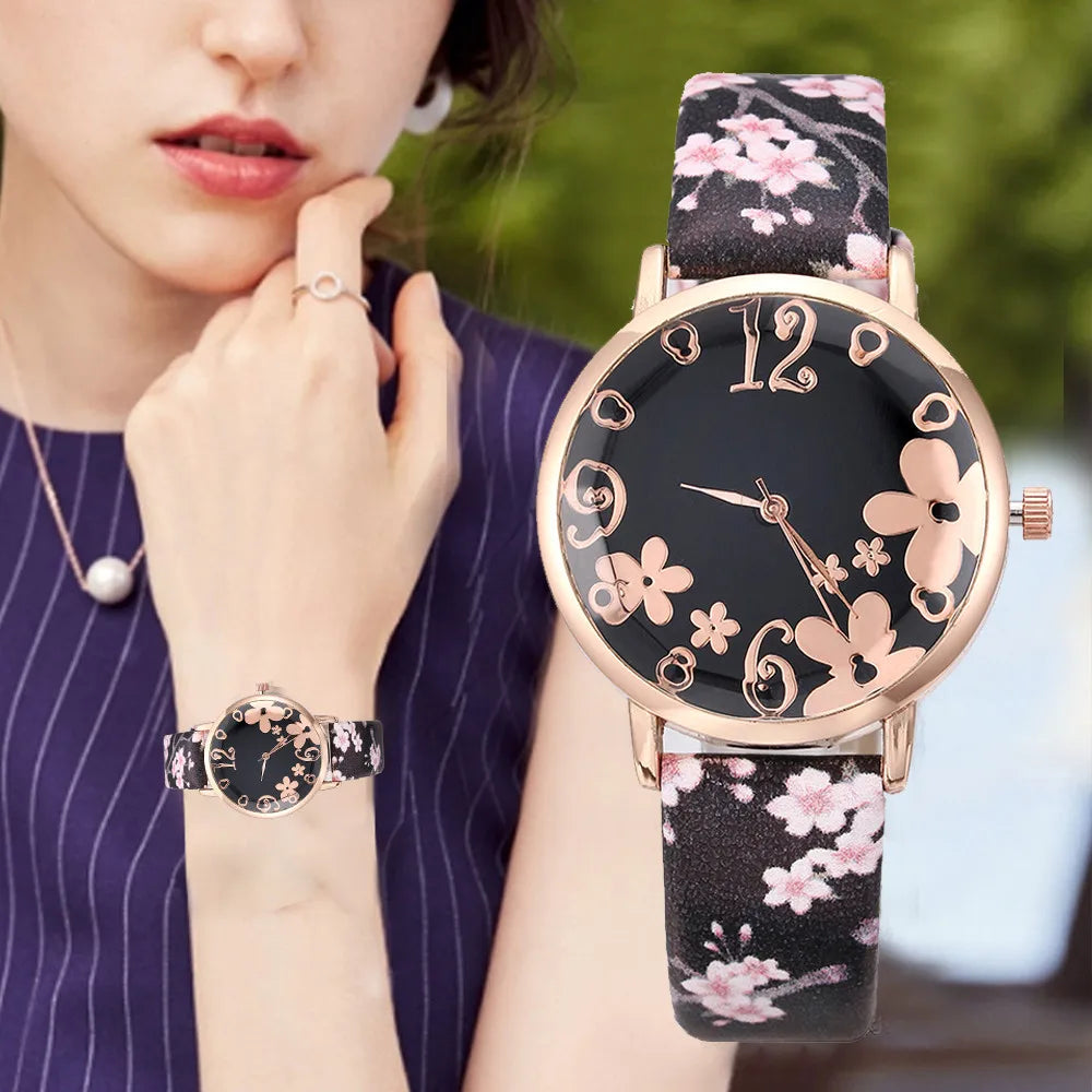 Watch for women with Colorful flowers small fresh printed belt Fashion Ladies Quartz Watch Exquisite watch часы женские Qme