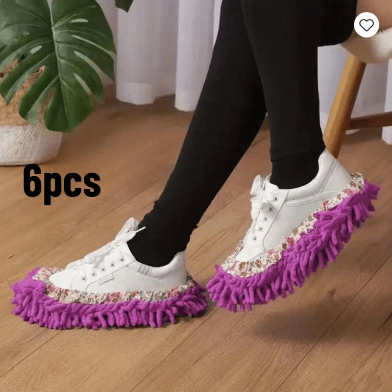 6pcs Household Kitchen Slippers, Multifunctional Floor Dusting Slippers, Microfiber Cleaning Shoes For Household Floor Cleaning Qme Purple