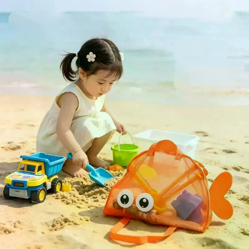 Cute Large Capacity Storage Bag Portable Foldable Mesh Sand Digging Toy Organizer Pouch For Beach Travel Outdoor Sports Qme