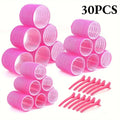 Heatless Hair Styling Self-grip Rollers Clips DIY Easy Use Qme Rose Red-30Pcs