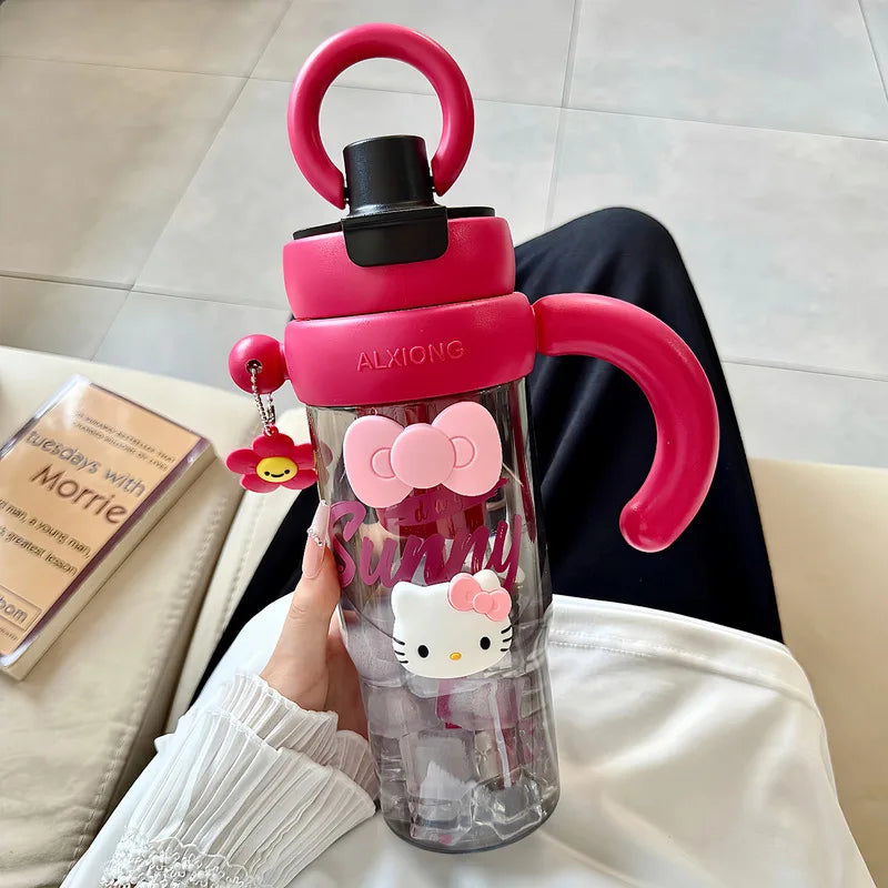 Hello Kitty Plastic Cup Stylish Straw Cup for Girls Extra-Large Summer Capacity Tea Cup and Kettle for Home and Office Use Qme