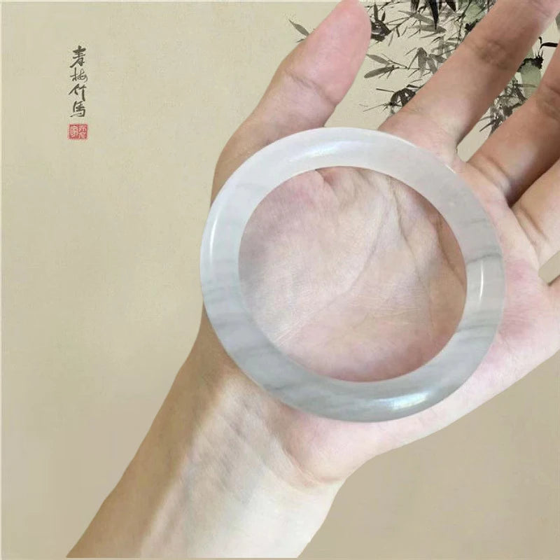Natural Ice Ink Jade White Moonlight Jade Bracelet Grey Ice Emerald Color Women's Jewelry Wholesale Qme
