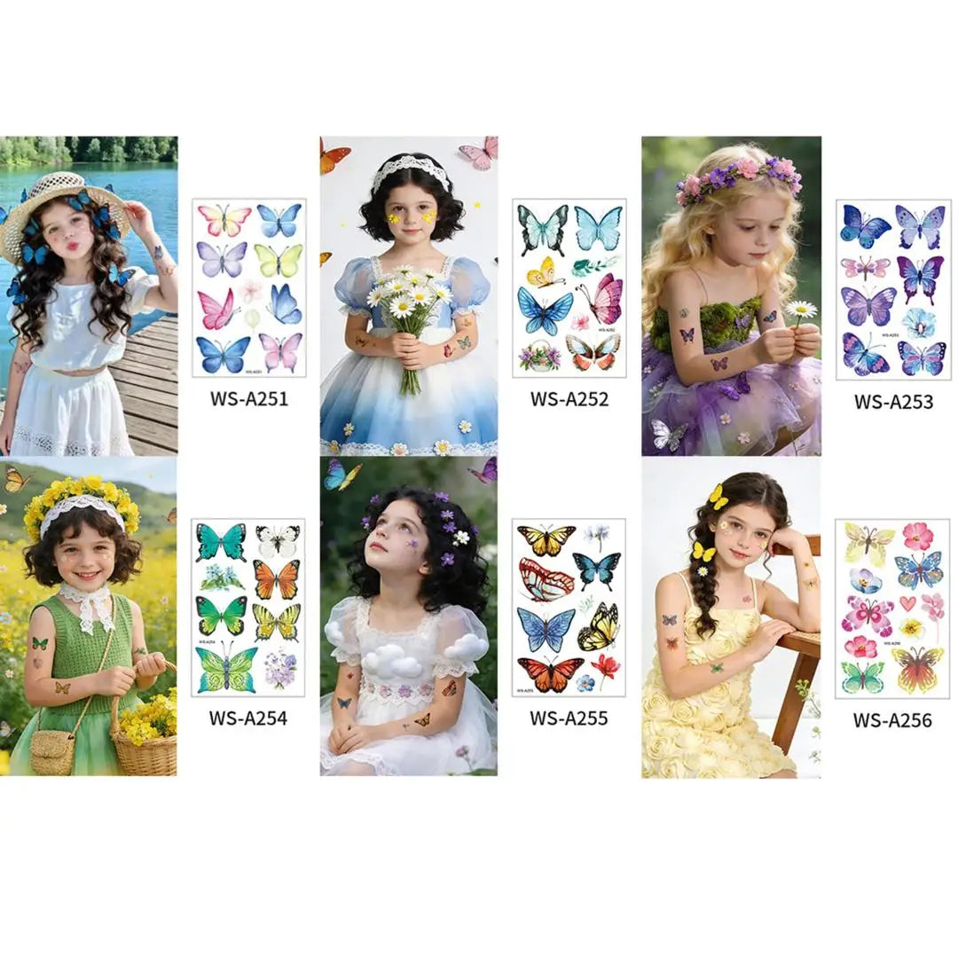 A 4/6/10PCS Butterfly Tattoo Children's Stickers Mini Waterproof Tattoos for Kids Transfer Tattoos Stickers Temporary Tattoo Qme 6pcs WS-A251A256