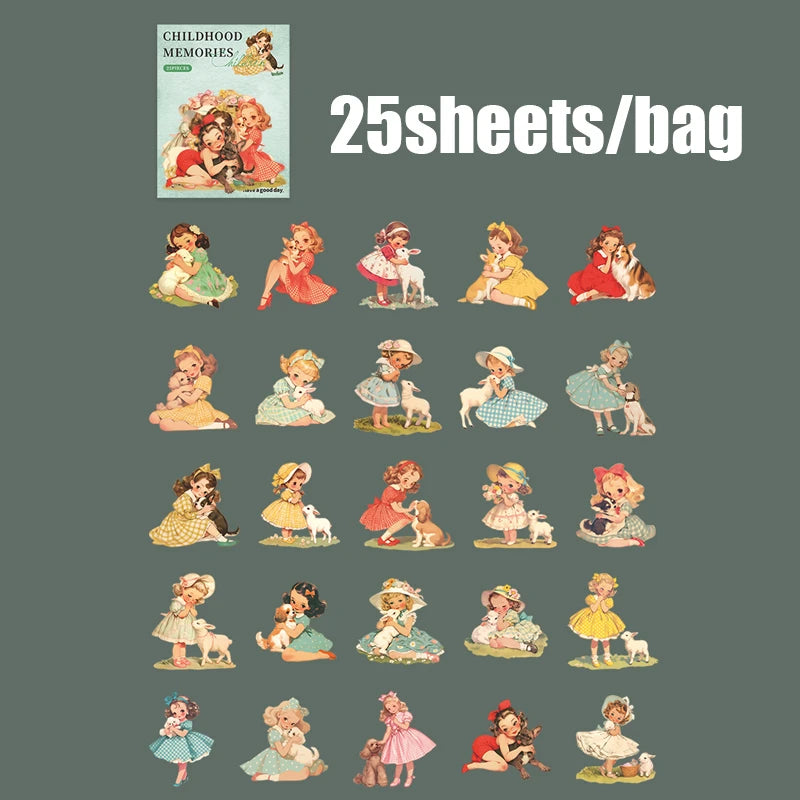 30 Sheets Vintage Cute Character Stickers for Handmade DIY Scrapbooking Guitar Phone Case Notebook Decoration Art Craft Qme 3