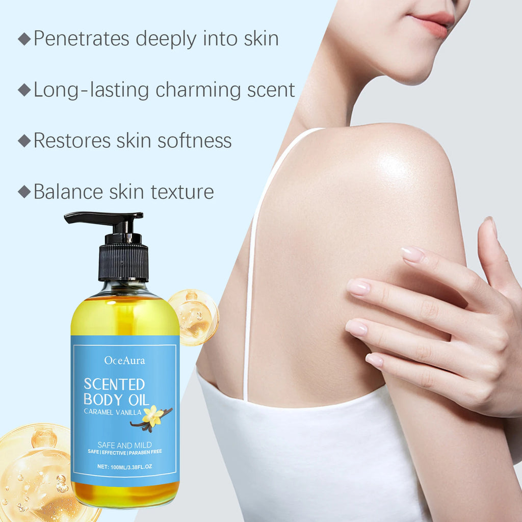 Caramel Vanilla Body Massage Oil Improve Moisturizing Relieve Stress Muscle Relaxing Body SPA Lasting Scent Body Essential Oils Qme