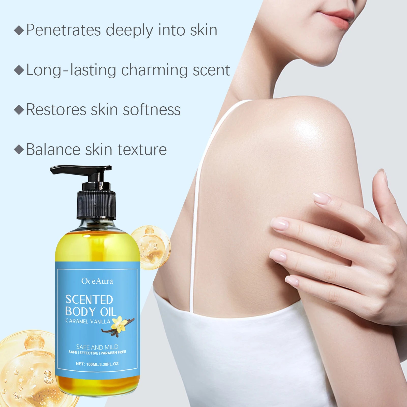 Caramel Vanilla Body Massage Oil Improve Moisturizing Relieve Stress Muscle Relaxing Body SPA Lasting Scent Body Essential Oils Qme
