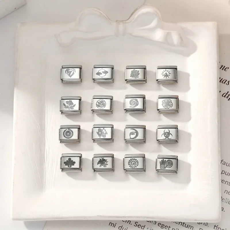 2026 New Beautiful Rose Flowers Leaves Ginkgo Leaf Italian Charm Links Fit 9mm Bracelet Stainless Steel Jewelry DIY Making Gifts Qme