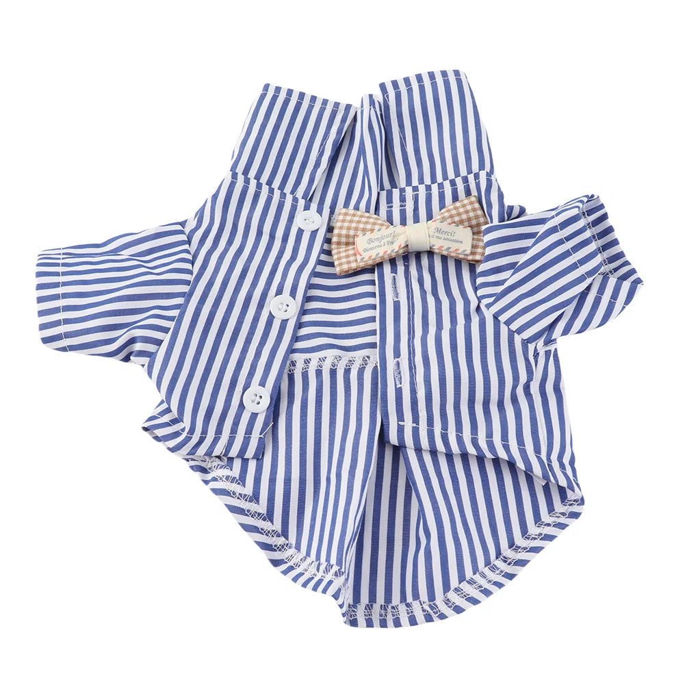 Striped Dog Shirt Breathable Short Sleeve Puppy Clothes with Bow Casual Pet Outfit for Teddy Pomeranian Spring Autumn Wear Qme