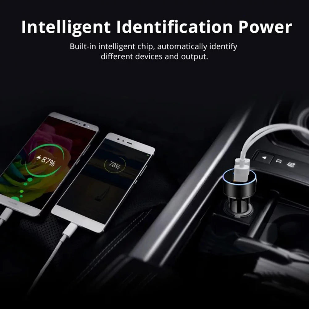 Cigarette Lighter Socket Dual USB 2 Port Cigarette Lighter Adapter 3.1A Super Fast Charging Aluminum Alloy Voltmeter LCD Display Qme