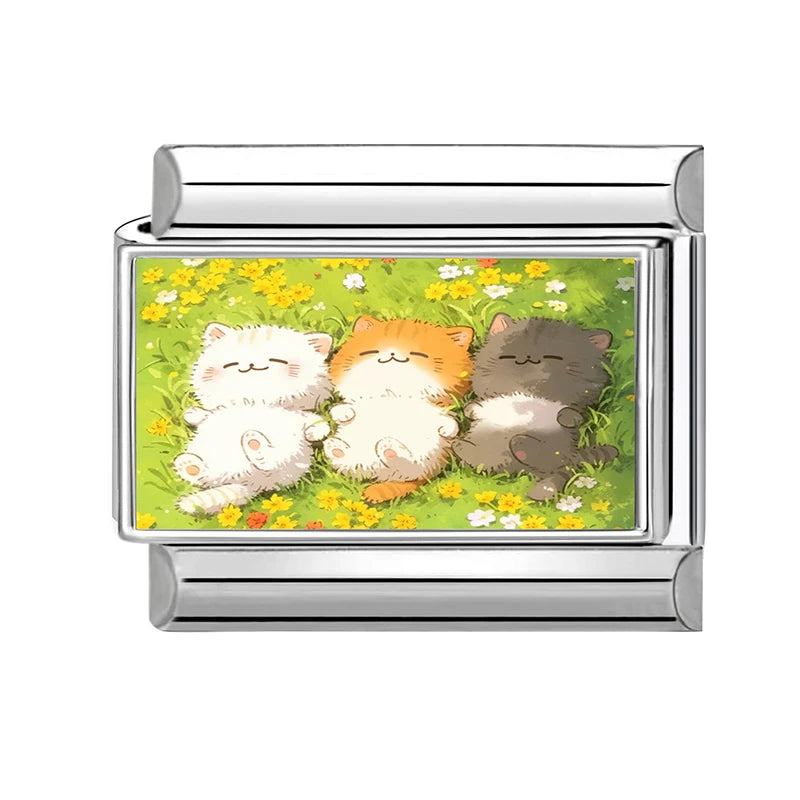 2026 Women's Kawai Big Eye Cat Raccoon Rabbits Hamster Italian Charm Link Fit 9mm Stainless Steel Module Bracelet Making Jewelry Qme S 31