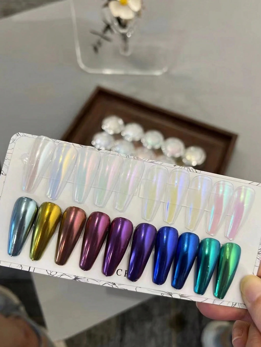 1 Nail Magic Mirror Powder Explosive Sky Moon Neon Pearl White Aurora Qme