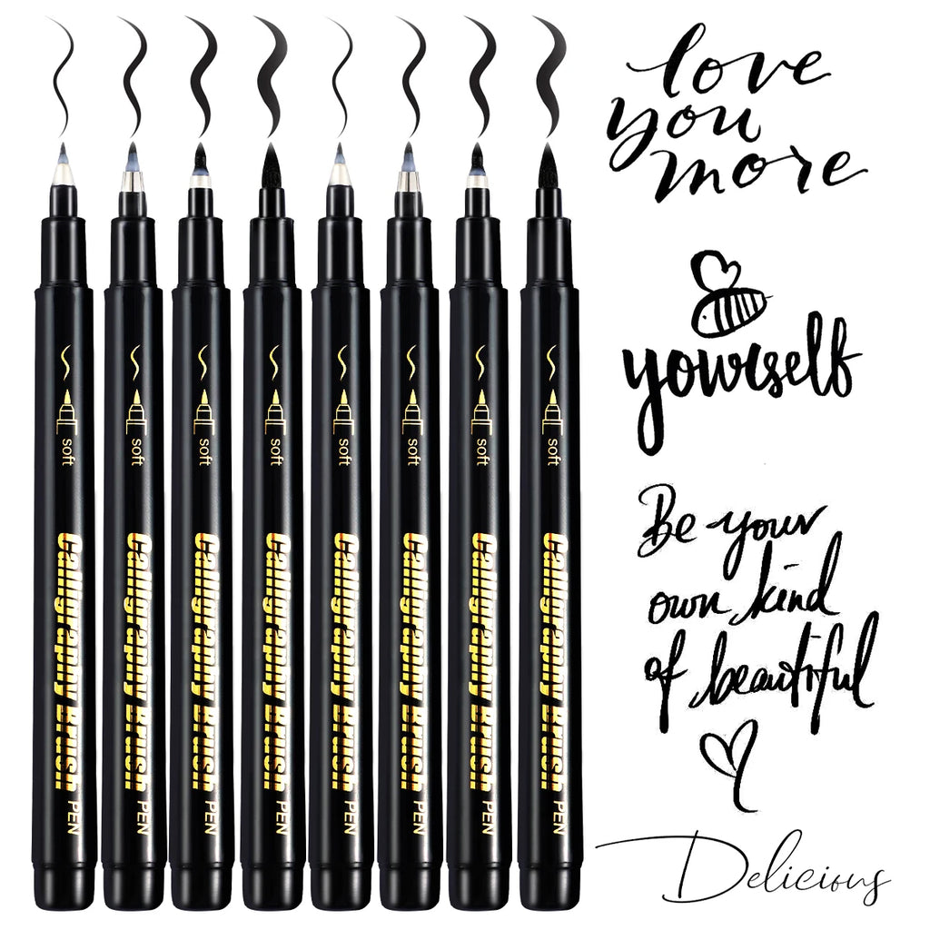 4 Pcs Black Hand Lettering Calligraphy Pen Set Drawing Writing Learning Fine Brush Markers Art Supplies Manga Pen Qme