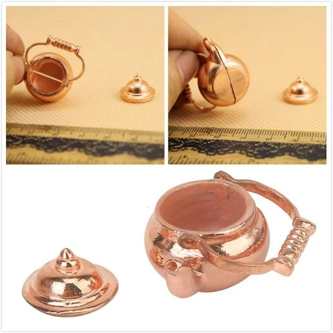 Retro Kettle Open Lid Dollhouse Miniature Re-ment 1:12 Scale Fairy Mini Doll Home Decor Accessories Qme