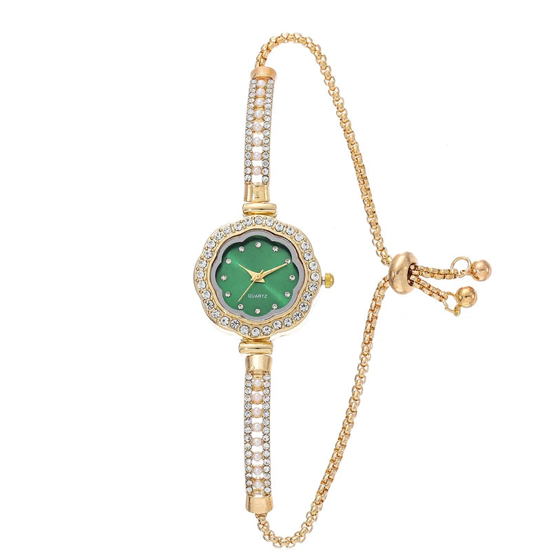 1pcs Floral Colorful Dial Fashion Small Light Luxury Pearl Strap Women's Watch Features Pulling Bracelet Qme Multicolor