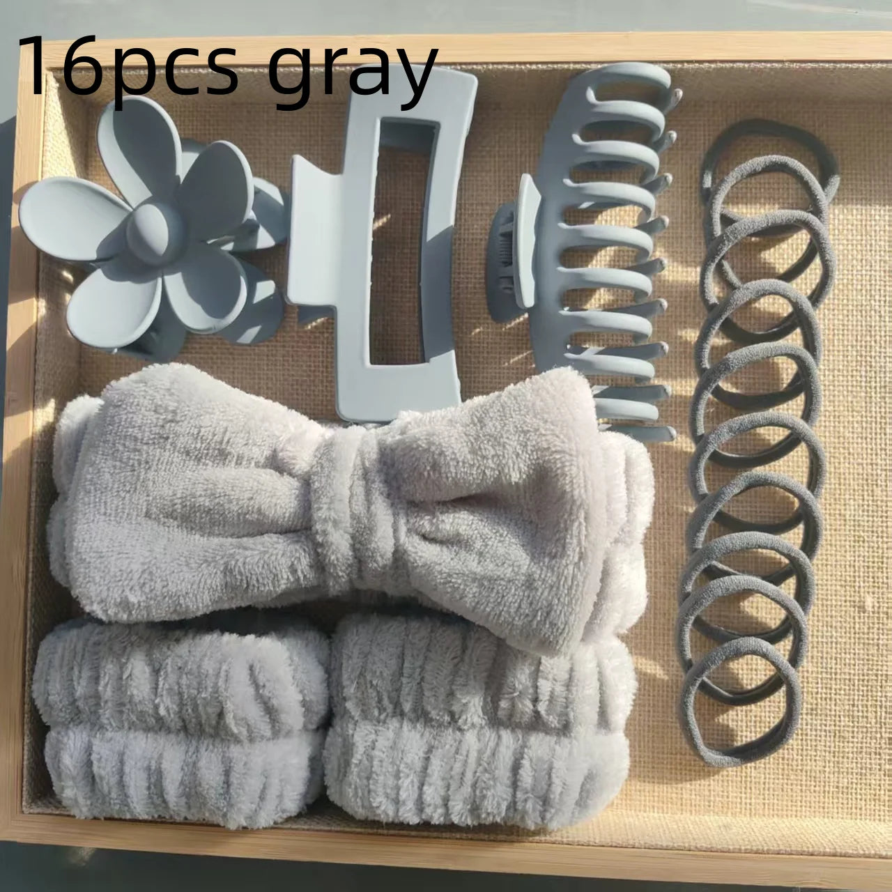 3/16pcs New Dopamine Hair Accessories Kit Flower Shaped Multi-Styles Hair Grabs Hair Circles For Women Daily Party Gift Qme 16pcs gray