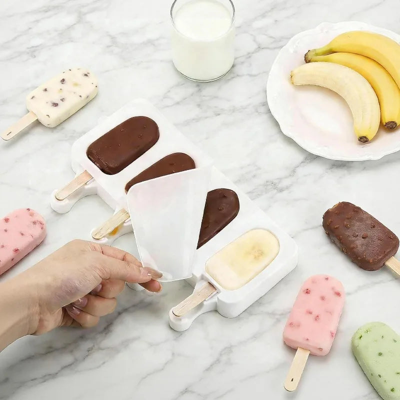4-hole Silicone Popsicle Mold Homemade Ice Cream Juice Popsicle Mold Household Homemade Popsicle Mold Tray Qme