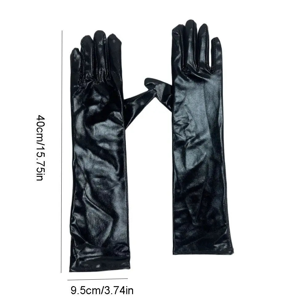 Simple Solid Color Patent Leather Gloves Elastic Shiny Long Gloves Sun Protection Lolita Women Mittens Halloween Cosplay Qme