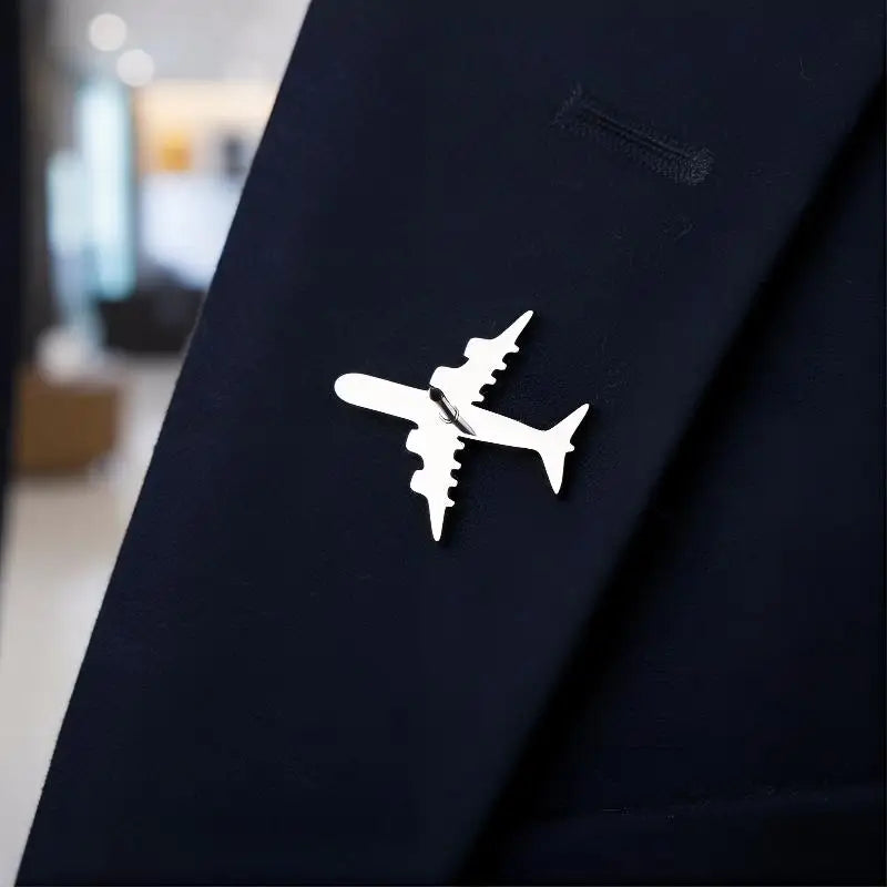 Stainless Steel Plane Lapel Pin - Trendy Aircraft Brooch for Women & Men, Aviation Collar Badge for Suits & Jackets Qme
