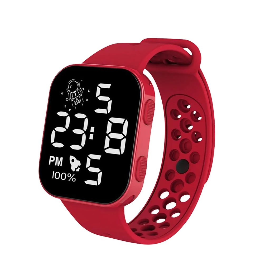 Children’s Solid Color Simple Fashion And Breathable Silicone Strap With Led Display Square Dial Calender Electronic Sport Watch Qme
