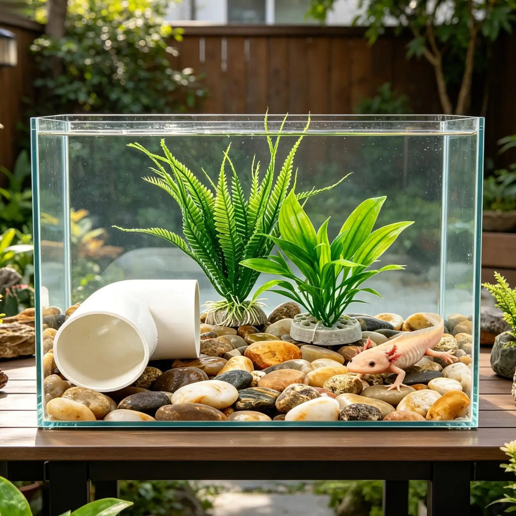 Axolotl Tank Accessories With Fake Plants Tube Small House 3-Piece Aquatic Axolotl Cave For Aquarium For Turtle Clown Crab Dwarf Qme