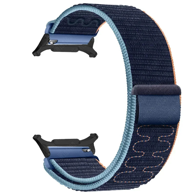 Nylon Solo Loop Strap for Samsung Galaxy Watch 7 Ultra 47mm Braided Band Bracelet for Galaxy 7 Ultra Quick Connector Watchband Qme Navy Blue-B Galaxy Watch 7 Ultra