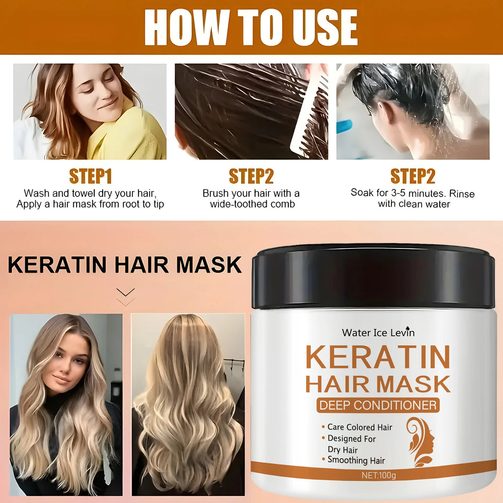 Keratin Hair Mask - Deep Conditioning Treatment for Dry, Damaged Hair - Restores Shine, Strength, and Elasticity Qme