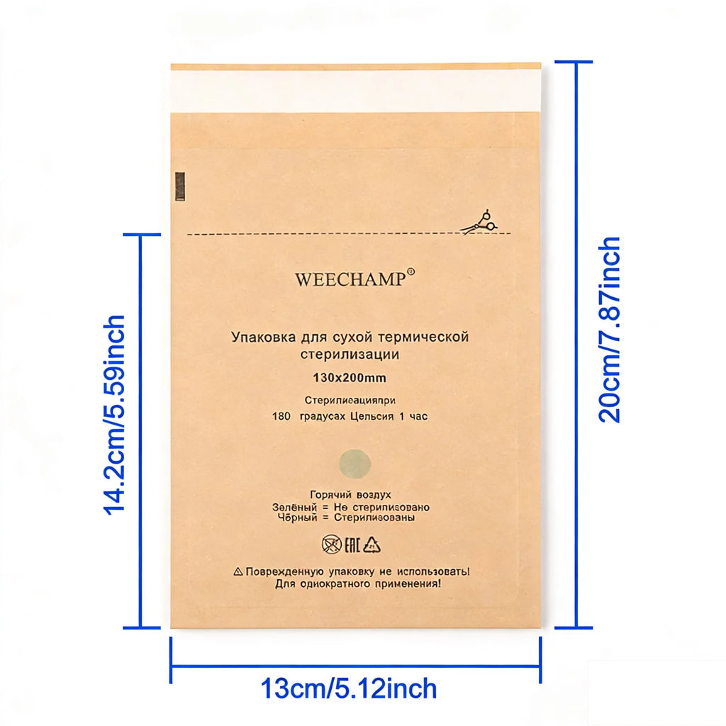 50PCS Self-Sealing Cleaning Pouches, Dry Heat Autoclave Kraft Paper Bags for Tattoo Dentist Tools and Nail Art Supplies Qme 130x200MM