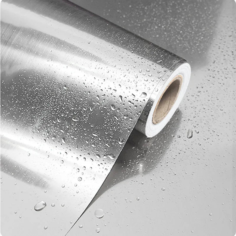 40cm Stainless Steel Metal Wall Sticker Brushed Silver Waterproof and Oil Proof Self Adhesive Wallpaper for Kitchen Living Room Qme