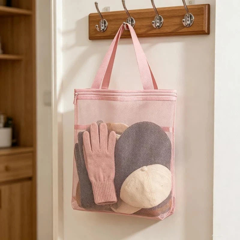 Mesh Tote Breathable Zipper Handle Portable Bath Organizer Camping Qme