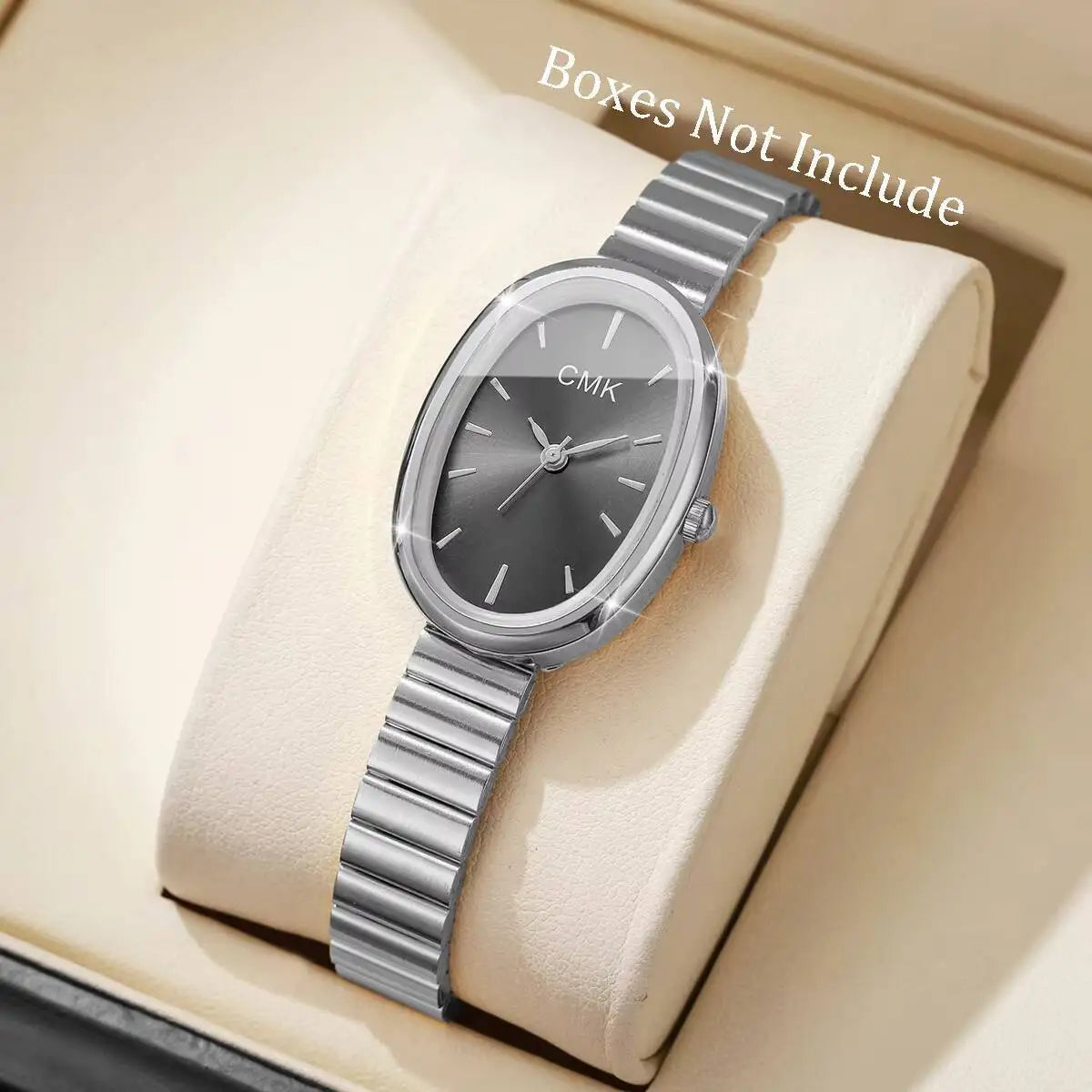 Fashion Ultra-thin Strap Women Watches Oval Dial Analog Quartz Wristwatch Girls Clock Reloj Mujer（Without Box） Qme Silver Black No Box