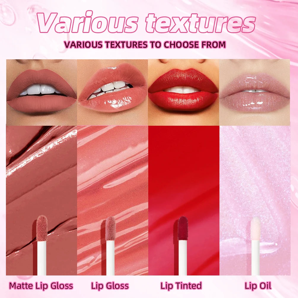 QIBEST Lips Makeup Set Matte Velvet Liquid Lipstick Lip Gloss Non-Sticky Lip Oil Glaze Moisturizing Lip Balm Tint Cosmetics Kits Qme