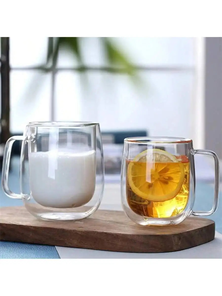 150- Heat Resistant Borosilicate Glass Mug Double Wall Coffee Cup Qme