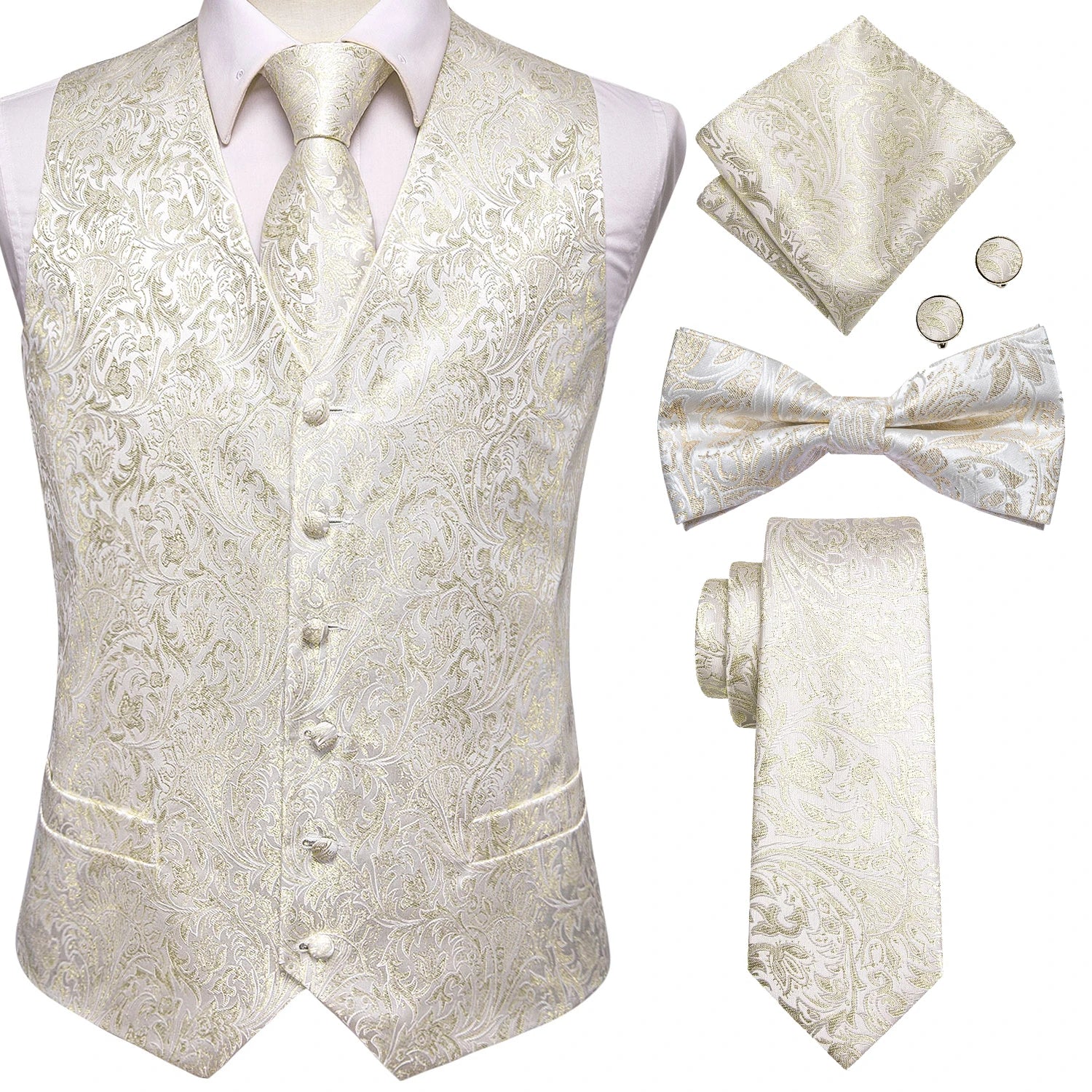 Luxury Gold Mens Suit Vest Red Blue Green Yellow Waistcoat Tie Bowtie Qme 0042-0571 XL