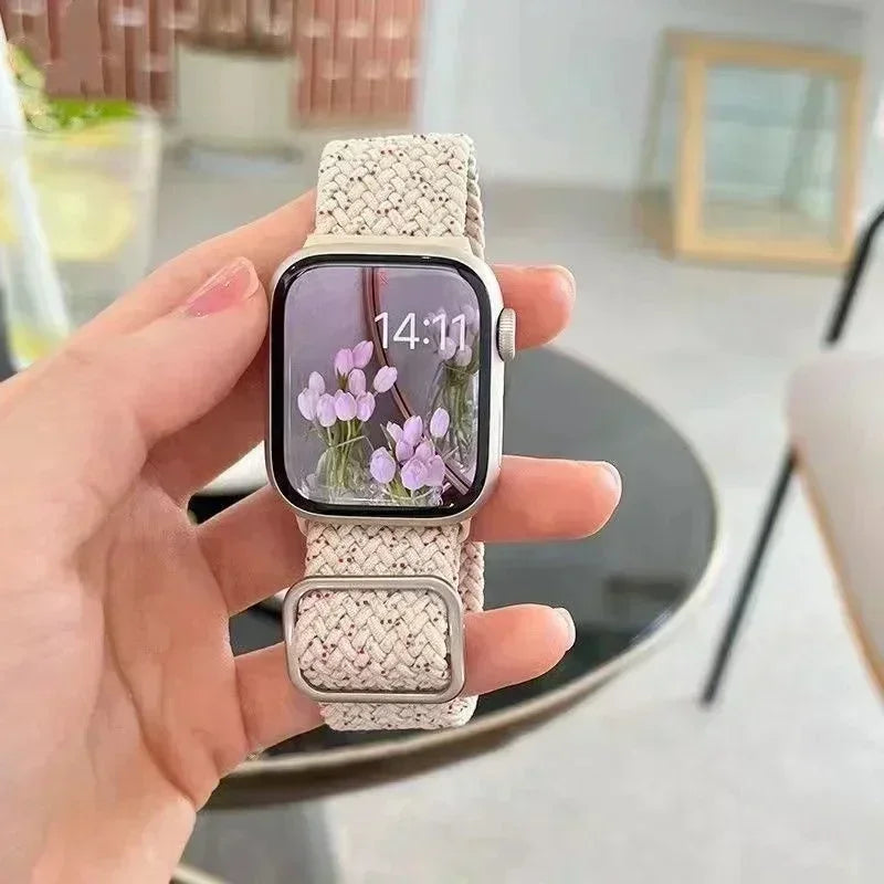 Korean Cute Braied Strap + Case For Apple Watch Band 49mm 46mm 45 44 38 42 Nylon Bracelet For iWatch Series 10 9 8 7 6 5 4 3 SE Qme
