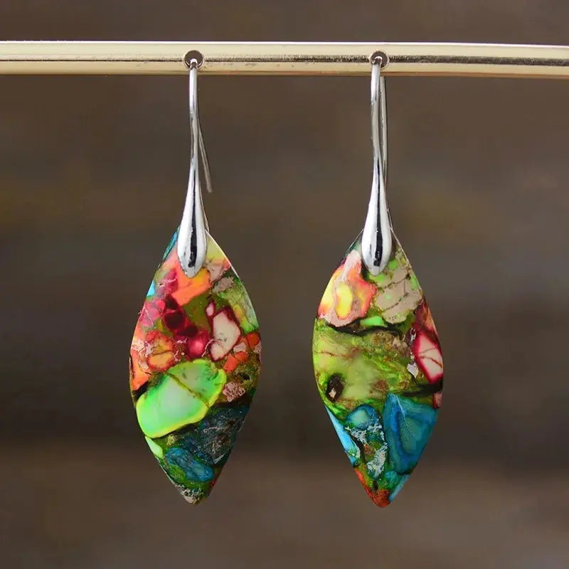 Trendy Minimalism Natural Emperor Jaspers Dangling Women Drop Earrings Ethnic Elegant Holiday Jewelry Gifts Qme