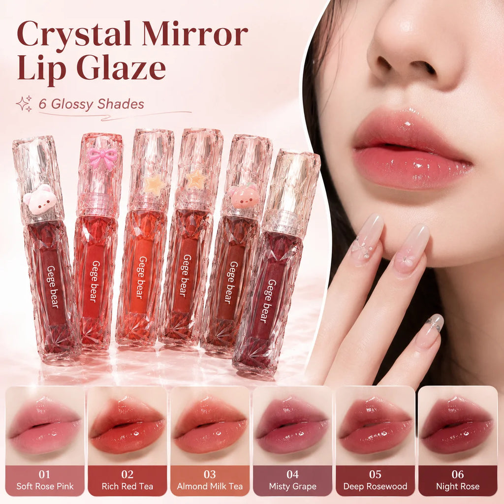 Gege Bear Crystal Mirror Water Lipgloss Hydratant Ultra-hydratant Qme