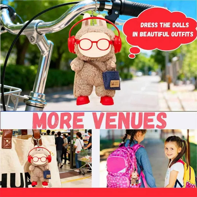 Suitable for LABUBU15-17cm dolls, 4 pairs of headphones, glasses, backpacks, shoes, interesting accessory decorations Qme