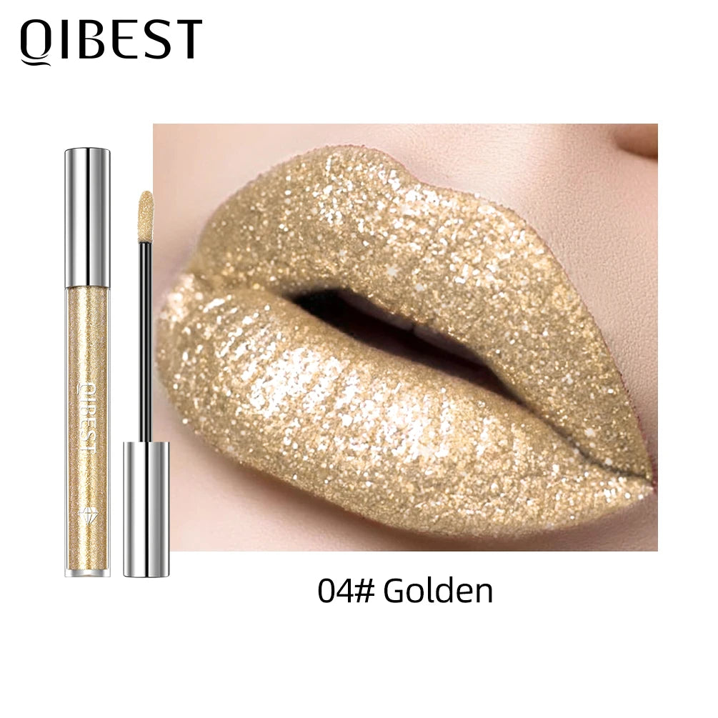 Diamond Glitter Liquid Lipstick Waterproof Long Lasting Pearl Shiny Lip Gloss Metal Charming Lip Glaze Tint Makeup For Women Qme 04