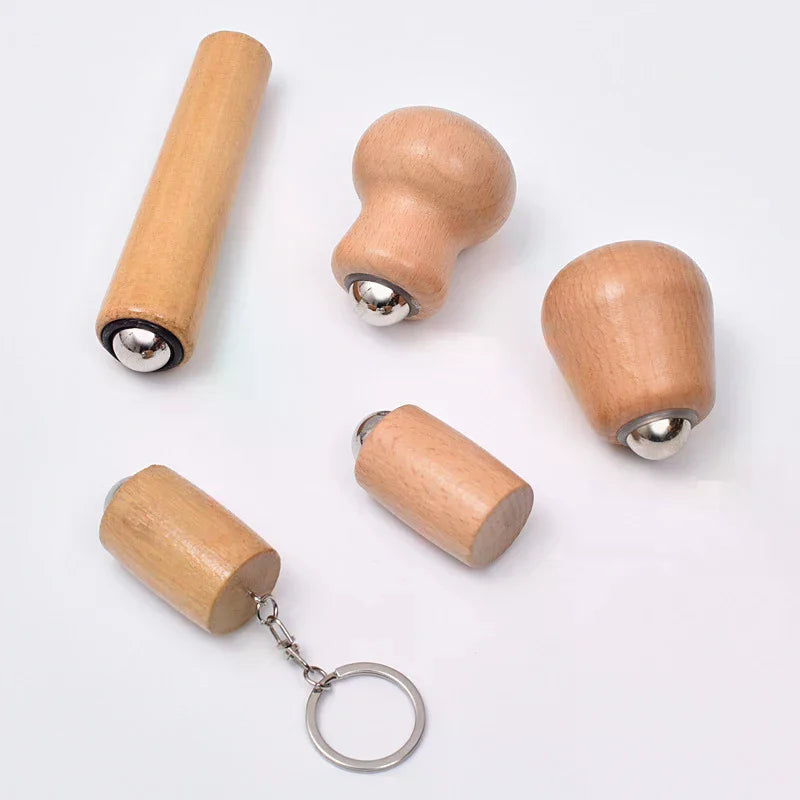 Wooden Facial Massage Roller Iron Ball Tools Mini Hand-held Massager Qme