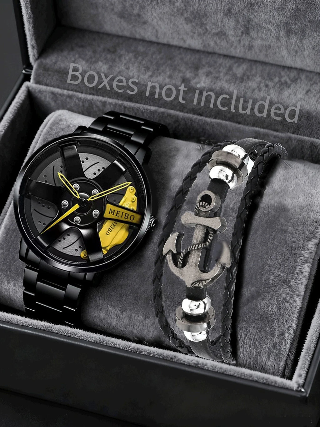 Fashionable casual temperament business watch simple and fashionable men's watch set Qme YELLOW No