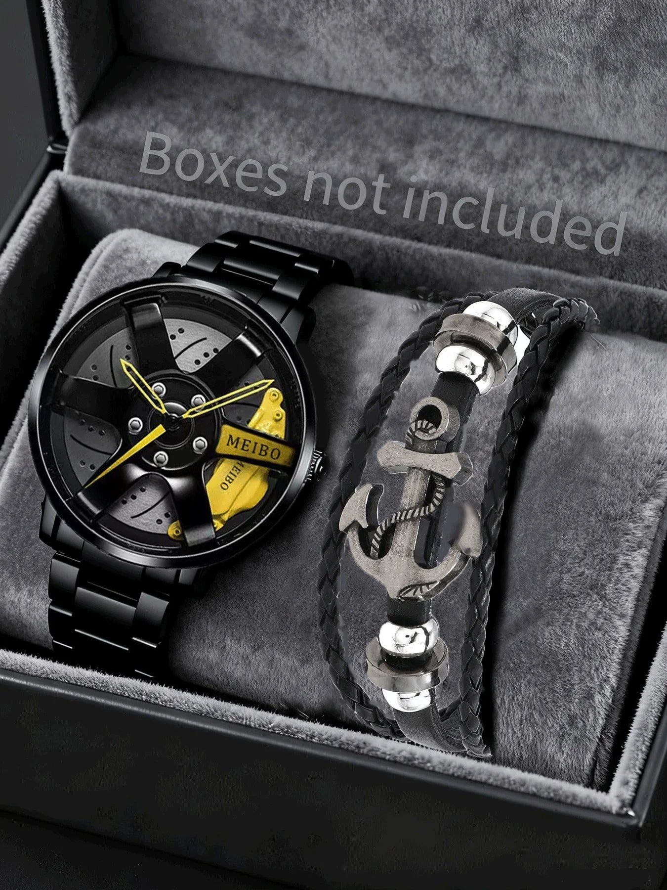Fashionable casual temperament business watch simple and fashionable men's watch set Qme YELLOW No