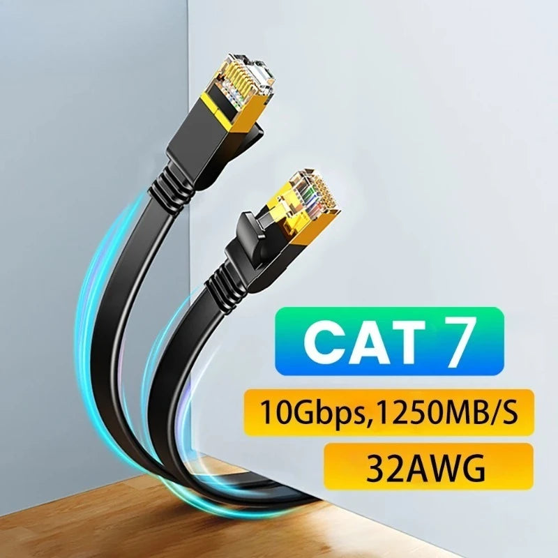 Cat7 Flat Ethernet Cable 10Gbps Unshielded Twisted Pair UTP LAN Network Patch Cord for High-Speed Internet Gaming Router Modem Qme