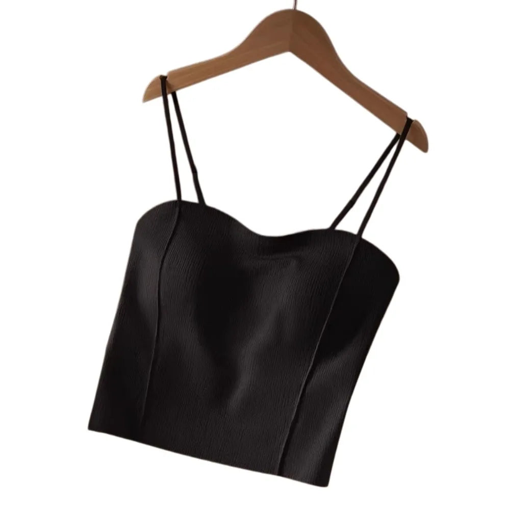 Elegant Non Trace Women Ice Silk Camisole Slim Fit Breathable Qme Black M
