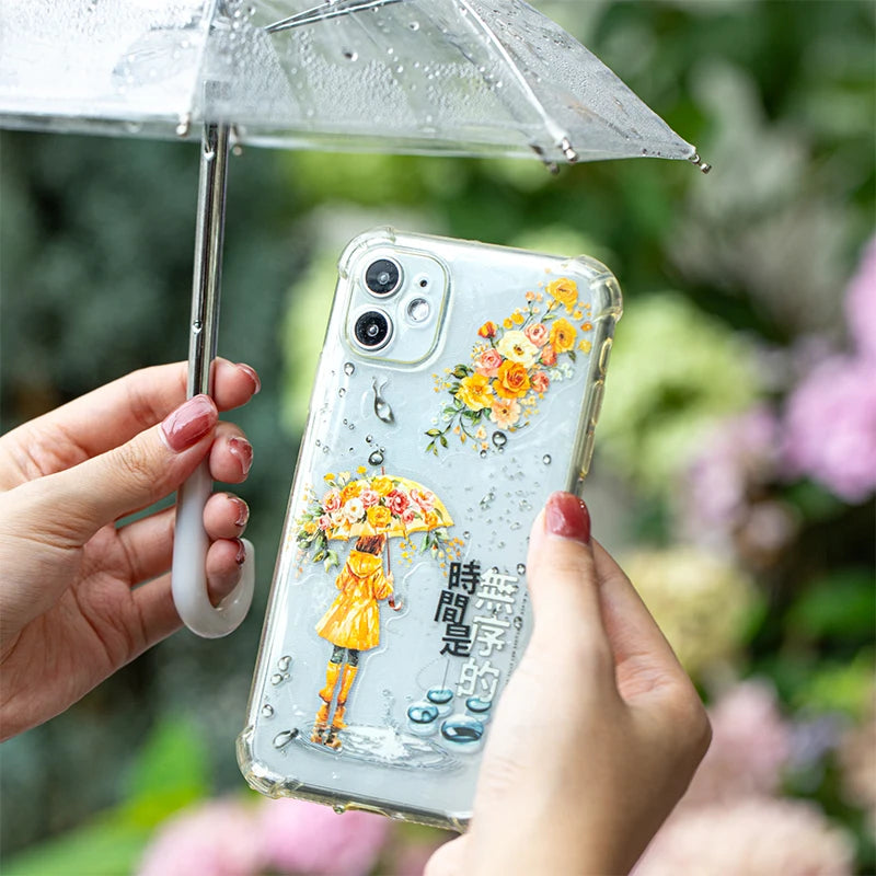 15 Sheets/bag Umbrella Floral PET Stickers for Scrapbooking DIY Journal Planner Collage Art Phone Case Notebook Decoration Qme