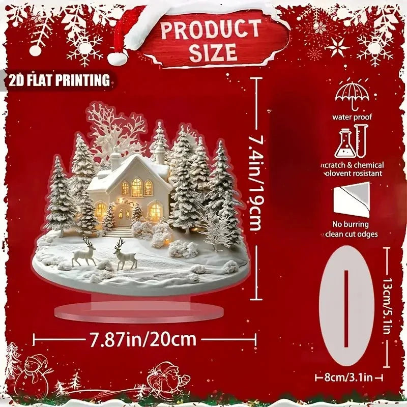 2D Elegant Acrylic Christmas Decoration Snowhouse & Reindeer Scene Home Office Ornaments Festive Warm Party Gift Photo Props Qme F