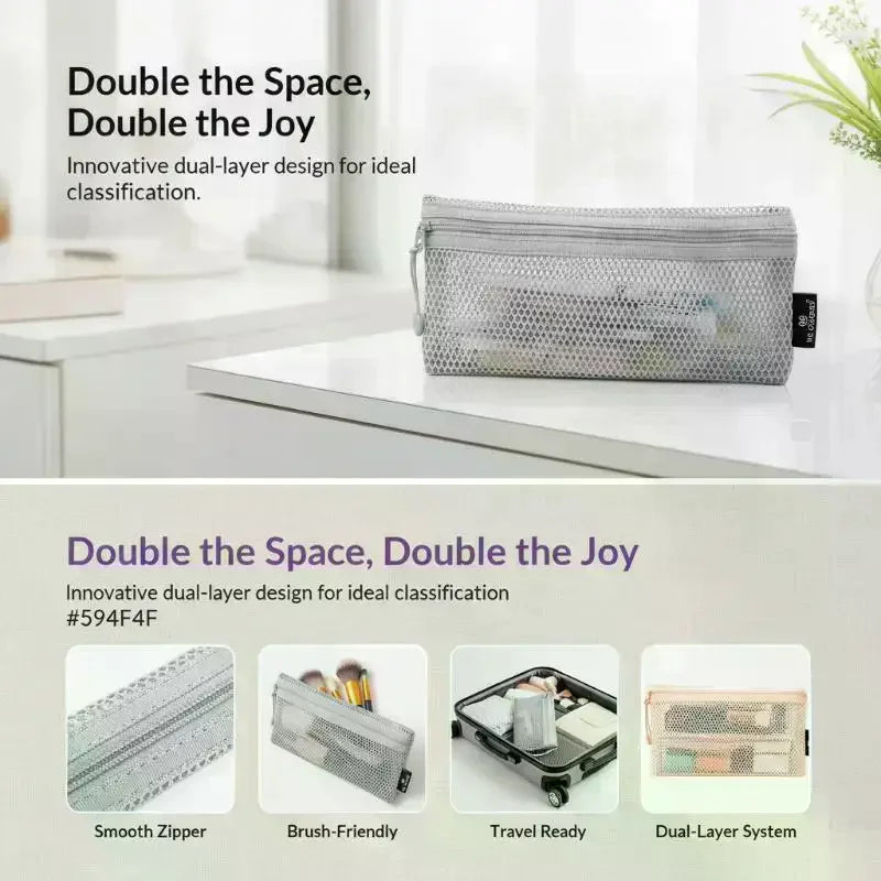 Breathable Mesh Zipper Storage Pouch Visible Large Capacity For Stationery Cosmetics Cables Travel Qme