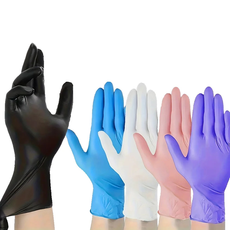 100PCS Disposable Nitrile Waterproof Gloves Dish Washing Kitchen Household Gloves Protective Gloves Multiple Colors Available Qme